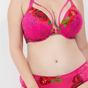NWT Cacique 46DDD Boost Plunge Bra Lace And Rose Print MSRP Tag $64.95